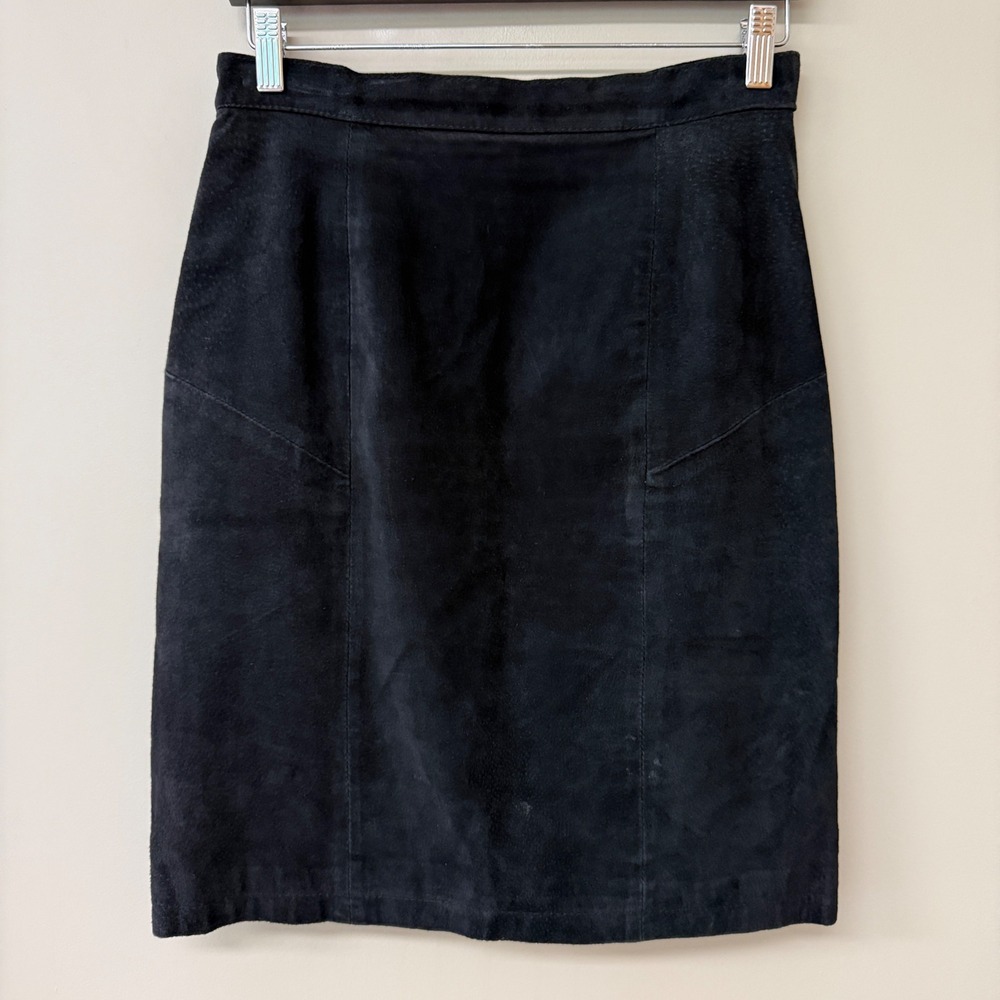 Vintage Tango Womens Suede Leather Pencil Skirt 11/12 Black High Waisted Korea